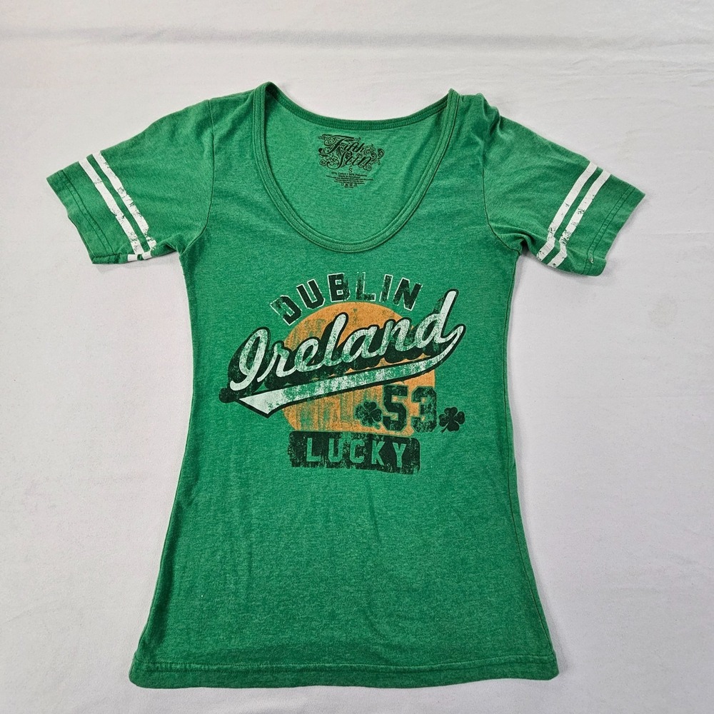 Dublin Ireland Lucky Fifth Sun Green Short Sleeve Cotton Blend T-Shirt Women's S